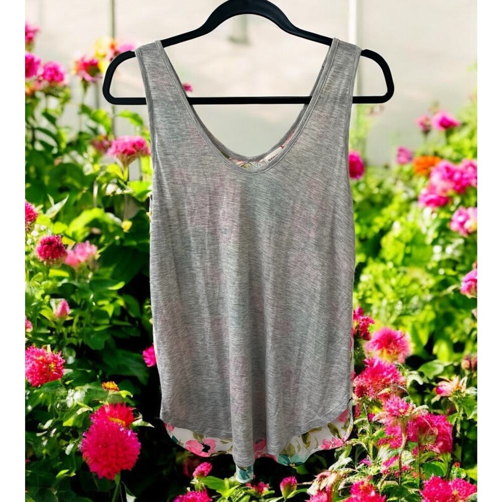 NWT Merona‎ Tank Gray Front with Floral Multicolor Back Womens Size Small pink